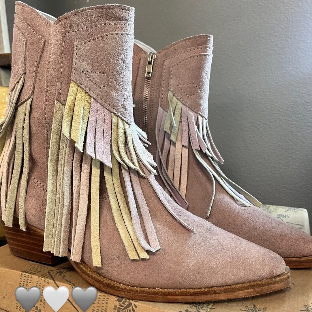 NIB FREE PEOPLE Lawless Fringe Western Boots- Pink Multi Sz 39.5 - Picture 5 of 7